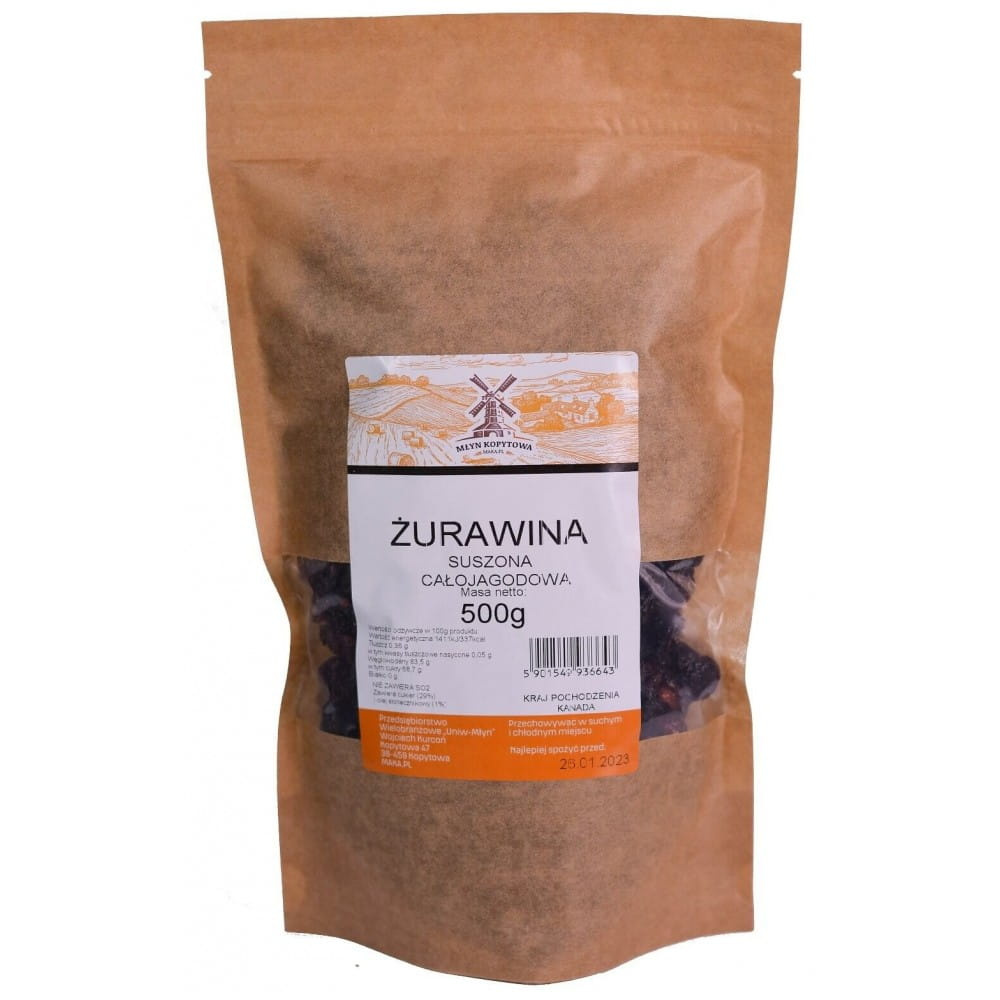 Młyn Kopytowa Dried Cranberries Whole Berry 500g