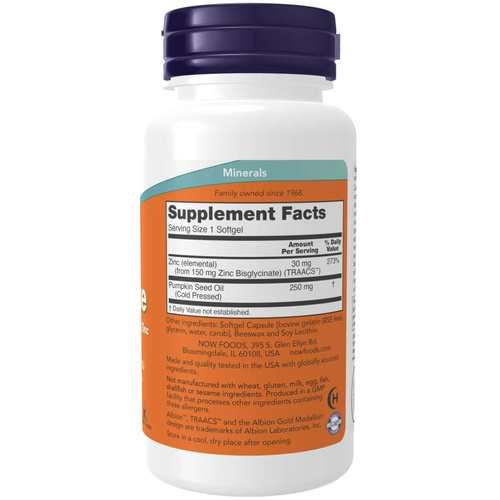 Now Foods Zinc Glycinate Wspomaga Układ Odpornościowy i Zdrowie Skóry 120 Kapsułek