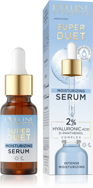 Eveline Super Duet Skoncentrowane Serum Nawilżające z 2% Kwasem Hialuronowym i Kompleksem D-Pantenolu dla Każdego Rodzaju Skóry 18ml