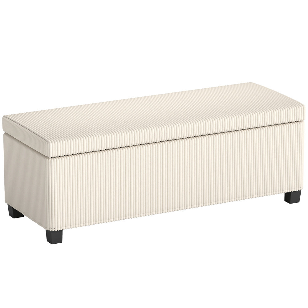 HOMCOM Storage Ottoman Bench, Corduroy Footstool with Removable Lid and Legs, 112cm Storage Chest Box for Living Room, Bedroom, Hallway, Beige