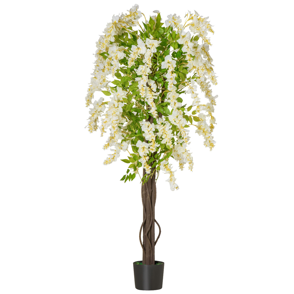 HOMCOM Artificial Realistic White Wisteria Tree Faux Decorative Plant in Nursery Pot for Indoor Décor, 160cm