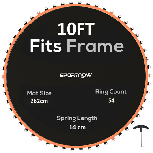 SPORTNOW Trampoline Replacement Mat with Spring Pull Tool, 54 V-Hooks, for 10ft Trampoline using 14cm Springs, Orange
