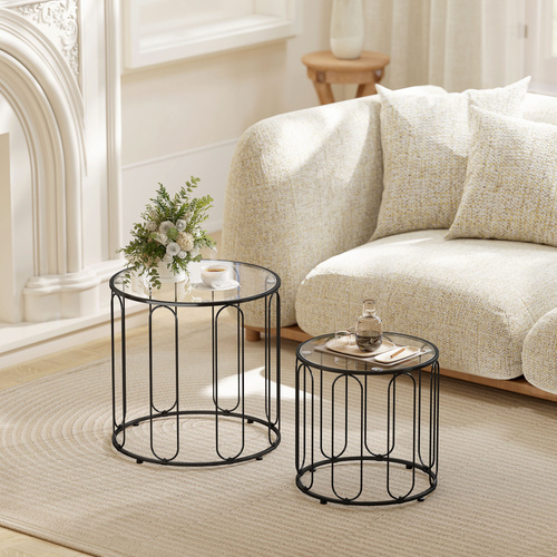 HOMCOM Elliptical Cut-Out Nesting Tables - Black