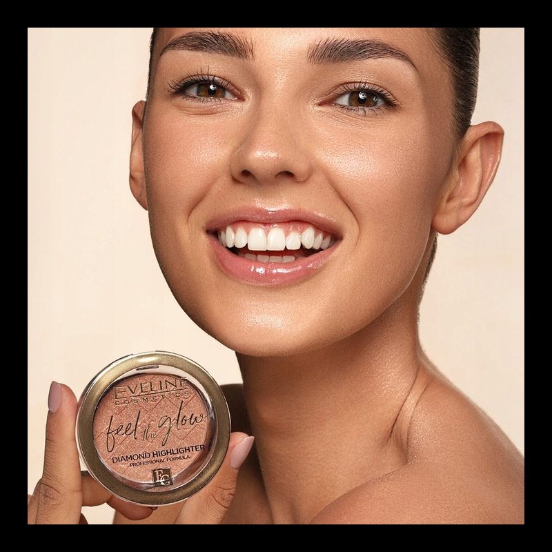 Eveline Feel the Glow Wegański Aksamitny Rozświetlacz do Twarzy w Kamieniu 03 Rose Gold 5g