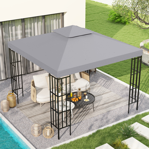 Outsunny 3(m) Gazebo Top Cover Double Tier Canopy Replacement Pavilion Roof Light Grey