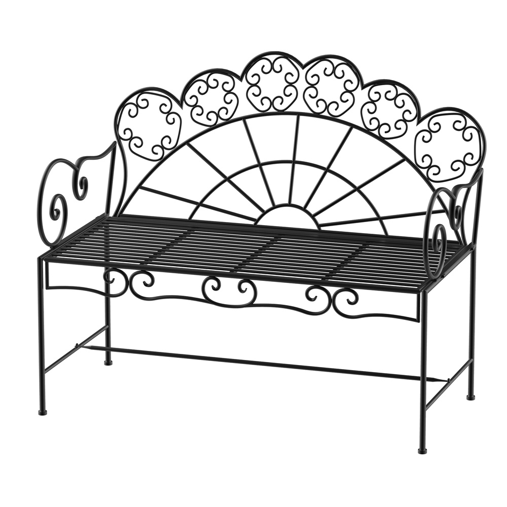 Outsunny Metal Garden Bench Loveseat with Slatted Seat, Black