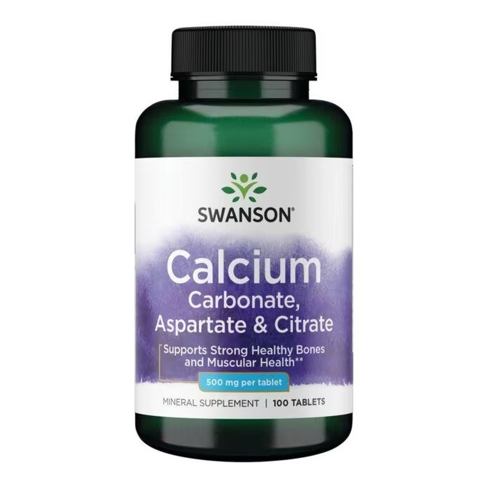 Swanson Calcium Carbonate Aspartate & Citrate 500mg Wapń Węglan Asparaginian i Cytrynian 100 Tabletek