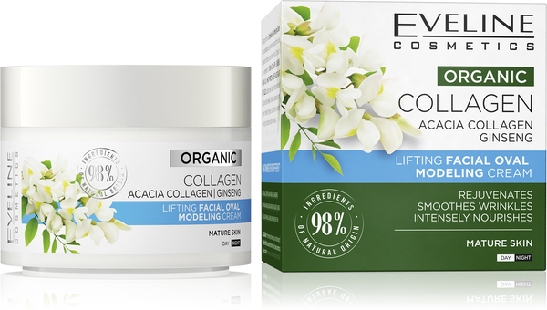 Eveline Organic Collagen Liftingujący Krem Modelujący Owal Twarzy dla Skóry Dojrzałej na Dzień i na Noc 50ml