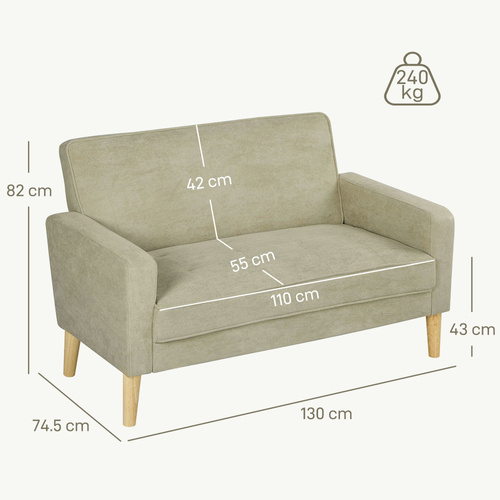 HOMCOM Two-Seater Velvet-Feel Sofa - Beige