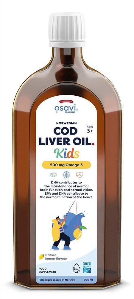 Osavi Norwegian Cod Liver Oil for Kids with 500mg Omega 3 Lemon Flavour 500ml
