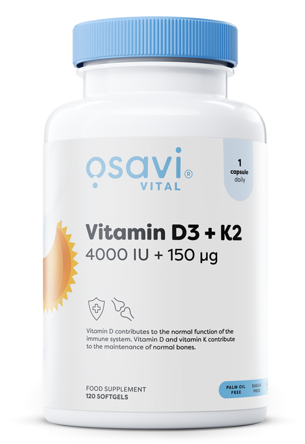 Osavi Witamina D3 + K2 4000 IU + 150 mcg 120 kapsułek na zdrowe kości i odporność