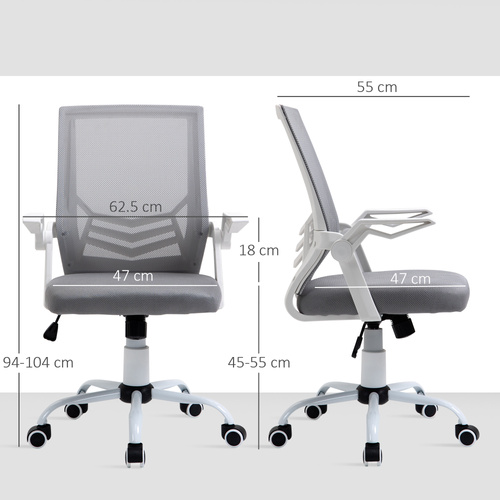 Vinsetto Office Chair with Flip-up Armrest, Mid Back Desk Chair with Mesh Back, Lumbar Support, Adjustable Height, Swivel Wheels for Home, Grey