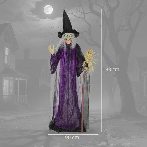 Outsunny 6ft Animated Witch Decoration, with Sound - Purple/White