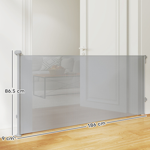 PawHut Retractable Stair Gate Extends Up to 180 cm Wide, Dog Gate for Doorways, Stairways, Hallways, Grey