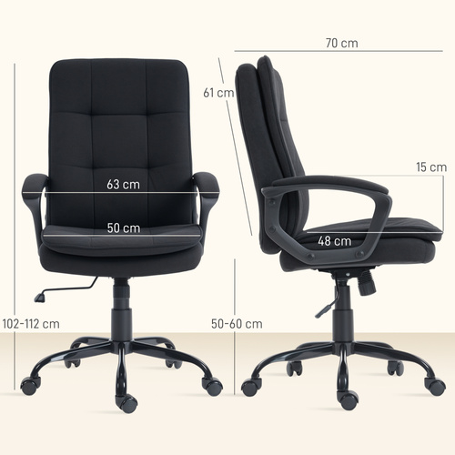 HOMCOM Linen-Look Double-Padded Office Chair - Black