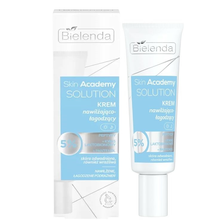 Bielenda Skin Academy Solution Nawilżająco - Łagodzący Krem 5% Peptydy z Kwasem Laktobionowym i Pantenolem dla Skóry Odwodnionej i Wrażliwej na Dzień i na Noc 50ml