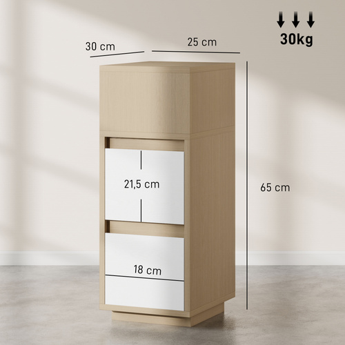 HOMCOM Slim Bedside Table, Narrow Bedside Cabinet with Open Shelf and 2 Drawers for Bedroom, Living Room, Natural Wood Finish