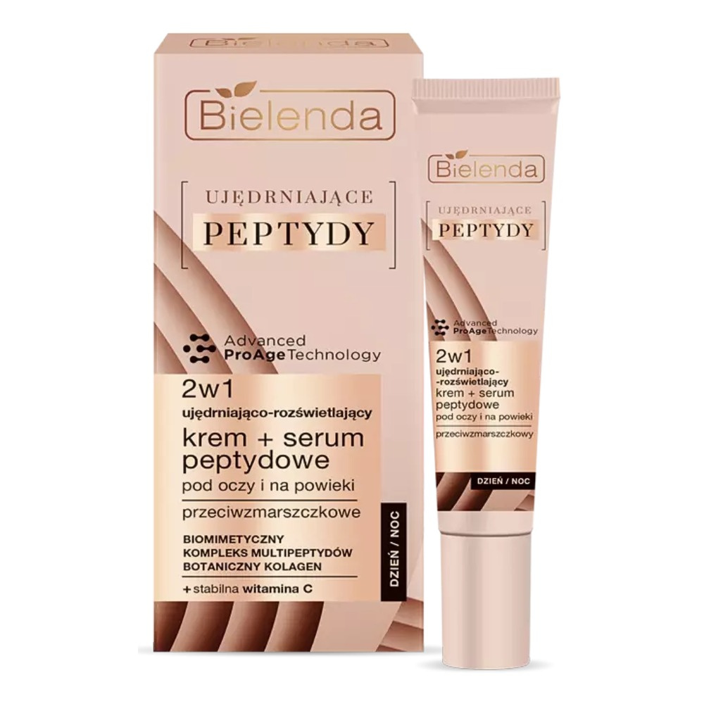 Bielenda Ujędrniające Peptydy 2w1 Ujędrniająco-Rozświetlający Przeciwzmarszczkowy Krem + Serum Peptydowe pod Oczy i na Powieki na Dzień i na Noc 15ml