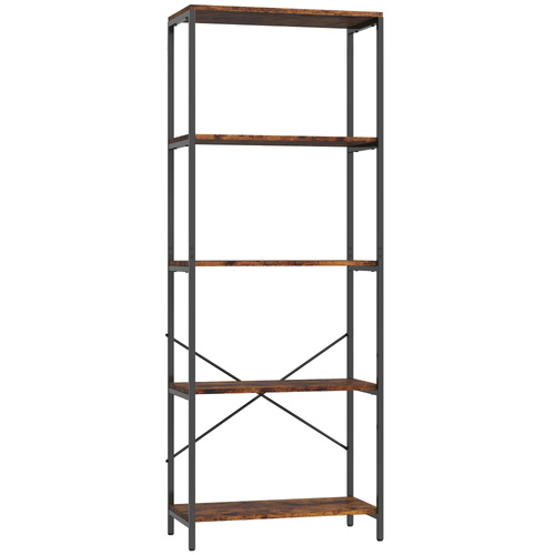 HOMCOM 5-Tier Bookshelf, Industrial Bookcase with Metal Frame - Rustic Brown and Black
