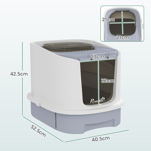 PawHut Cat Litter Box with Lid, Scoop, Deodorisation Bags, Top Entry