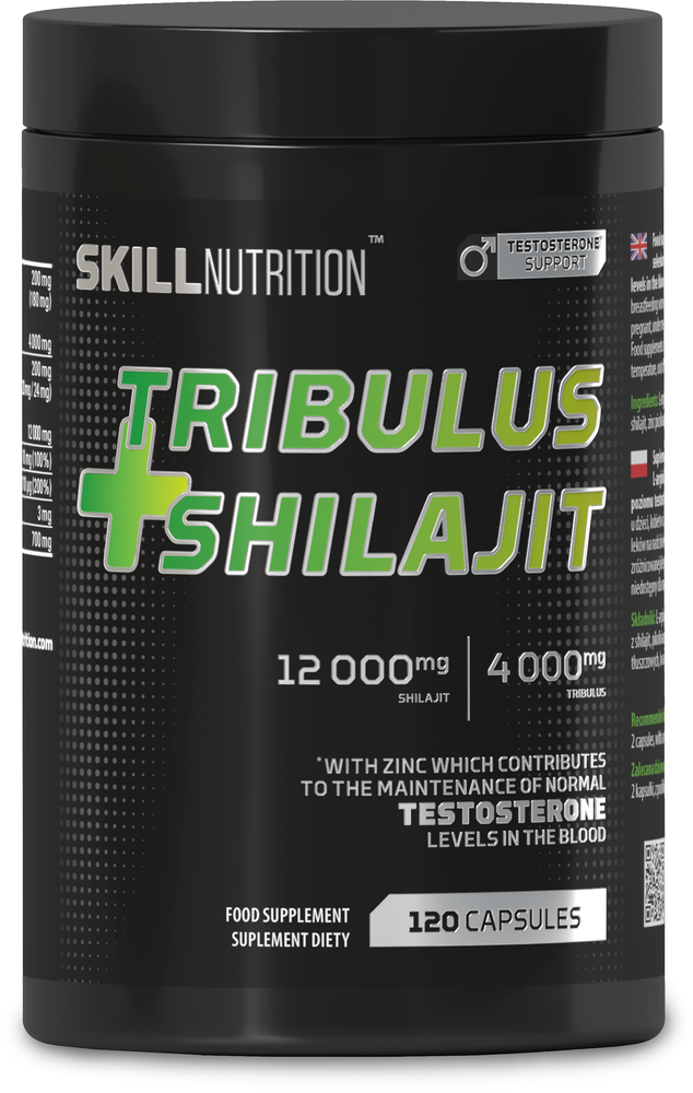 Skill Nutrition Tribulus + Shilajit na Witalność i Wsparcie Testosteronu 120 Wegańskich Kapsułek