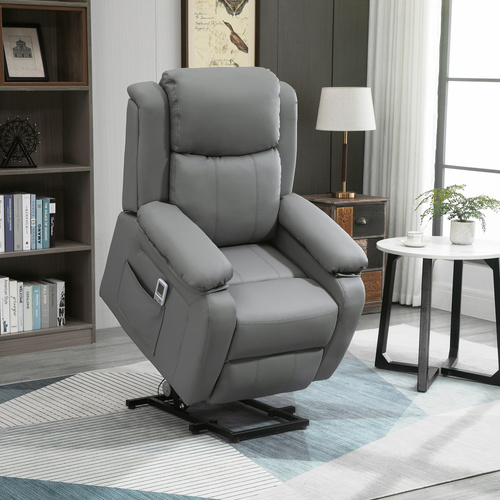 HOMCOM Riser and Recliner Chair with Massage, Power Lift Recliner Chair for Elderly with Remote Control, Extended Footrest, Dual Side Pockets, Overstuffed Electric Reclining Armchair, Grey
