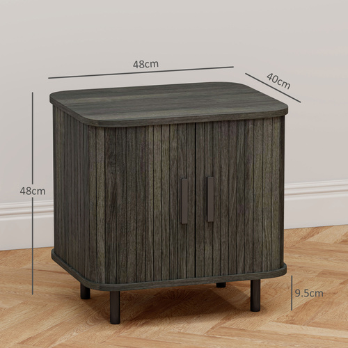 HOMCOM Bedside Table, Nordic Side Table with Roller Shutter Style Sliding Doors and Metal Legs for Bedroom, Living Room, Grey