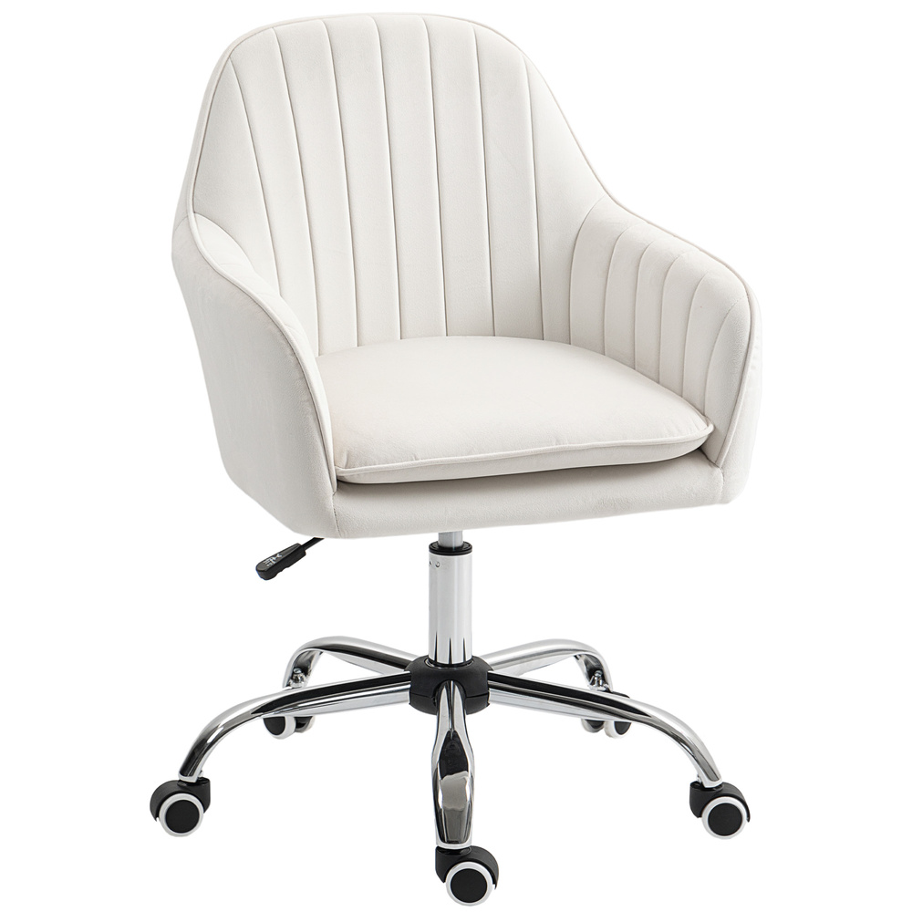 HOMCOM Velvet-Feel Office Chair with Adjustable Height and Wheels - Cream White