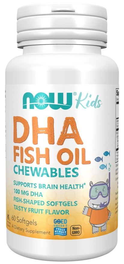 NOW Foods DHA Kids Fish Oil Chewables for Brain Support 60 Softgels