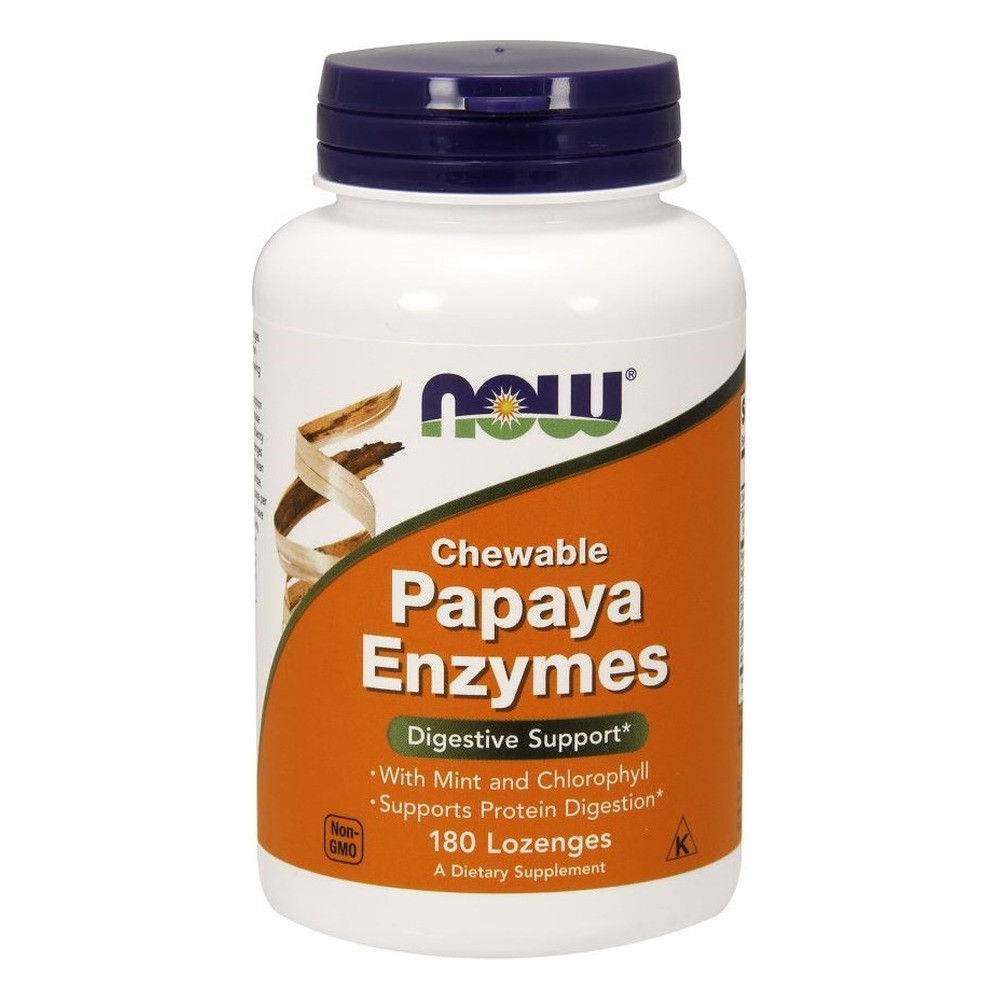 NOW Foods Chewable Papaya Enzymes Enzymy Trawienne z Papai 180 Tabletek