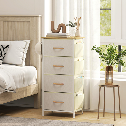 HOMCOM Chest of Four Fabric Drawers - Beige