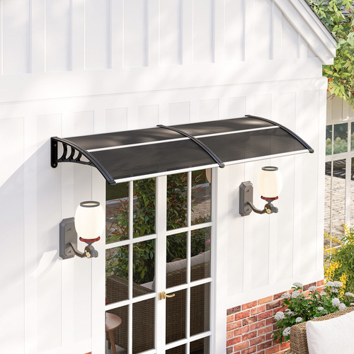 Outsunny Front Door Canopy Outdoor Awning Aluminium Rigid Plastic Polycarbonate Rain Shelter UV Water Rain Resistant 196 x 75cm Black