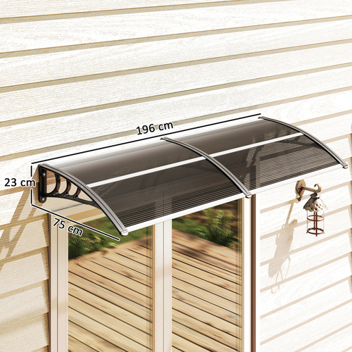 Outsunny Front Door Canopy Outdoor Awning Aluminium Rigid Plastic Polycarbonate Rain Shelter UV Water Rain Resistant 196 x 75cm Black
