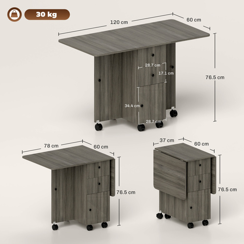 HOMCOM Multi-Storage Six-Person Drop Leaf Dining Table - Grey