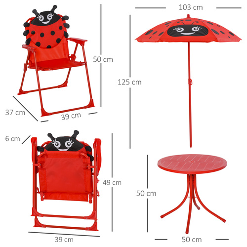 Outsunny Kids Folding Picnic Table Chair Set w/ Parasol, Red