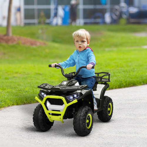 AIYAPLAY 12V Kids Electric Ride on ATV, Battery-Powered Quad Bike w/ Spring Suspension, Forward Backward, Storage Basket, Green