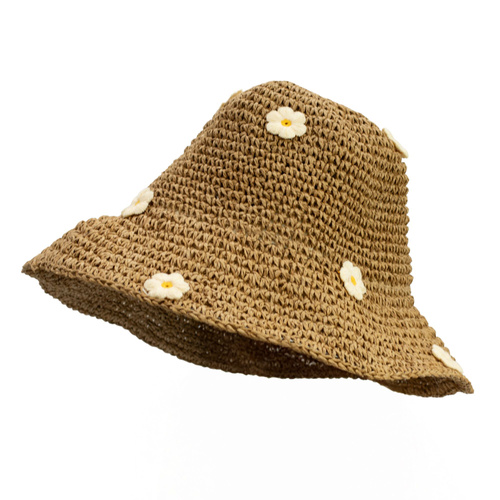 Nomad Sari Floppy Straw Sun Hat - Beige & Blue Flowers