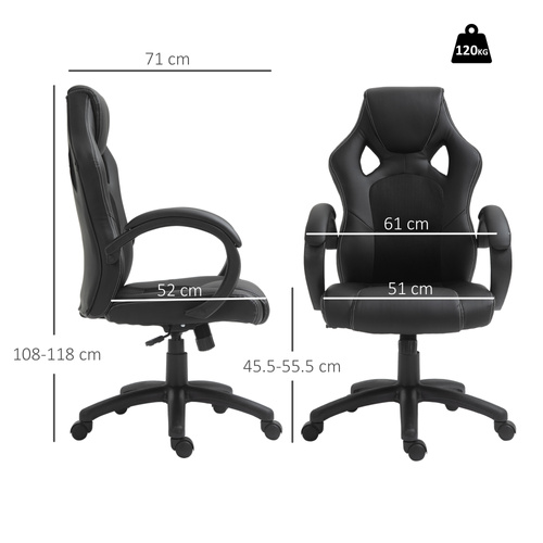Vinsetto Office Chair Faux Leather Swivel Computer Desk Chair for Home Office with Wheels Armrests Black