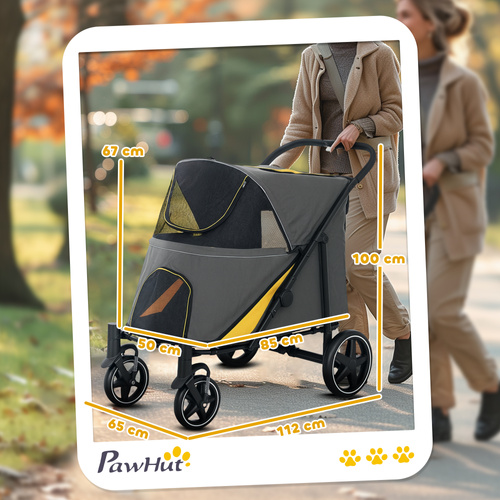 PawHut Foldable Pet Stroller, with Universal Wheels, Shock Absorber, for Medium and Large Dogs - Grey