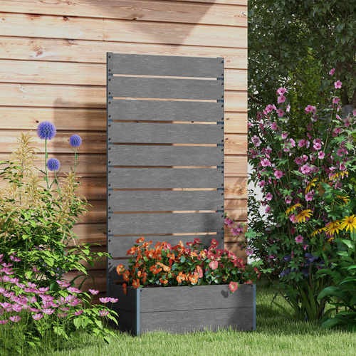 Outsunny 34 x 69.5cm Garden Planter Box, with Back Trellis, Grey
