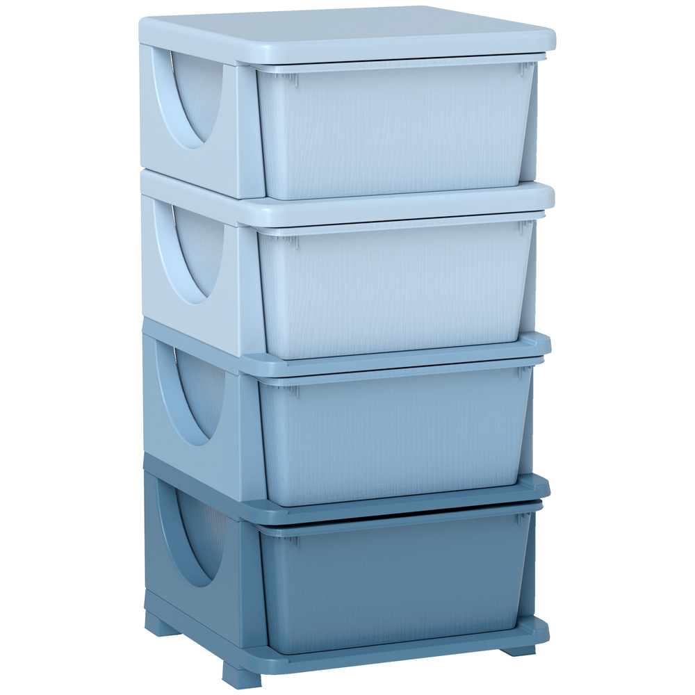 HOMCOM Four-Tier Kids Storage Boxes, with Four Drawers - Blue