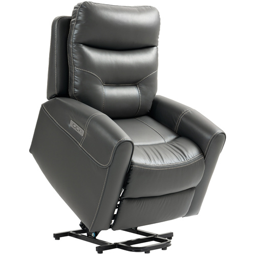 HOMCOM Power Lift Recliner Chair for Elderly, Overstuffed Faux Leather Riser and Reclining Chair with USB A+C Ports, Recliner Armchair for Living Room, Charcoal Grey