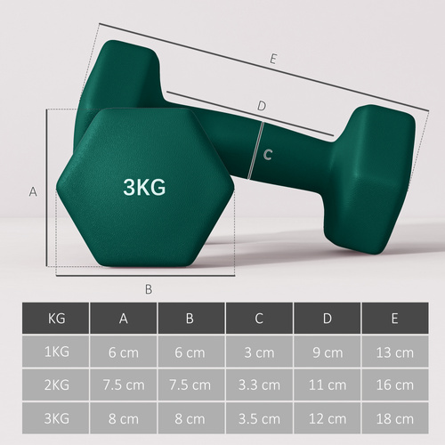 SPORTNOW Dumbbells Set with Storage Rack, 2 x 1kg, 2 x 2kg, 2 x 3kg, Grey