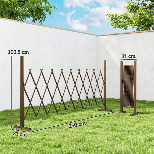 Outsunny Expanding Trellis Fence, Freestanding Movable Fence, Foldable Garden Screen Panel, 250 x 103.5 cm, Dark Brown