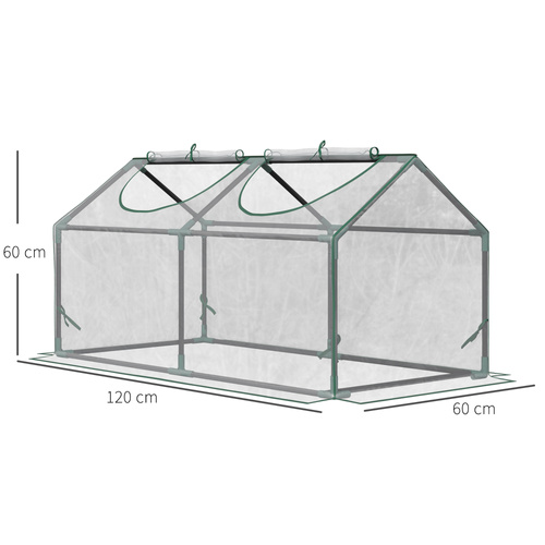 Outsunny Mini Greenhouse Portable Flower Planter Vegetable Grow House for Garden with Zipped Windows, 120 x 60 x 60 cm, Clear