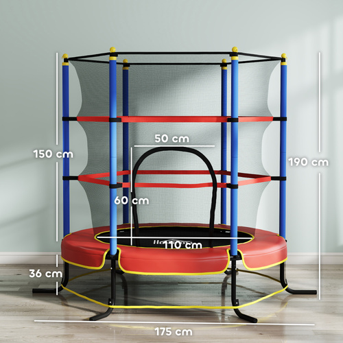 HOMCOM Kids Trampoline, with Safety Net, for Ages 3-10 Years