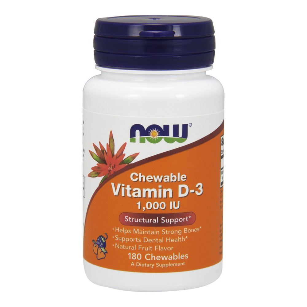 NOW Foods Vitamin D-3 1000 IU Chewable for Strong Bones and Immune Support 180 Chewables