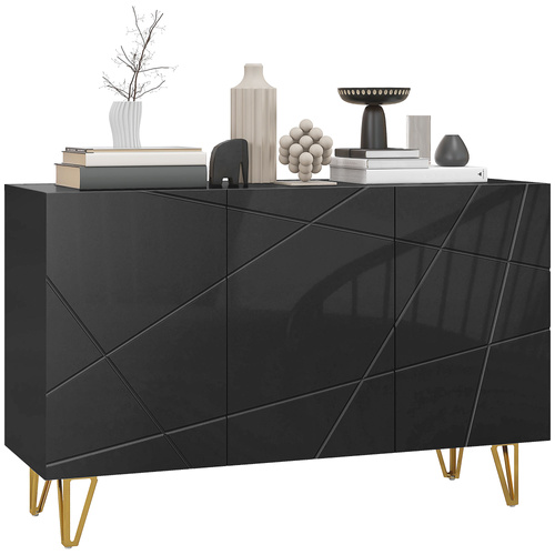 HOMCOM Modern Luxe High Gloss Sideboard, with Hairpin Legs - Black