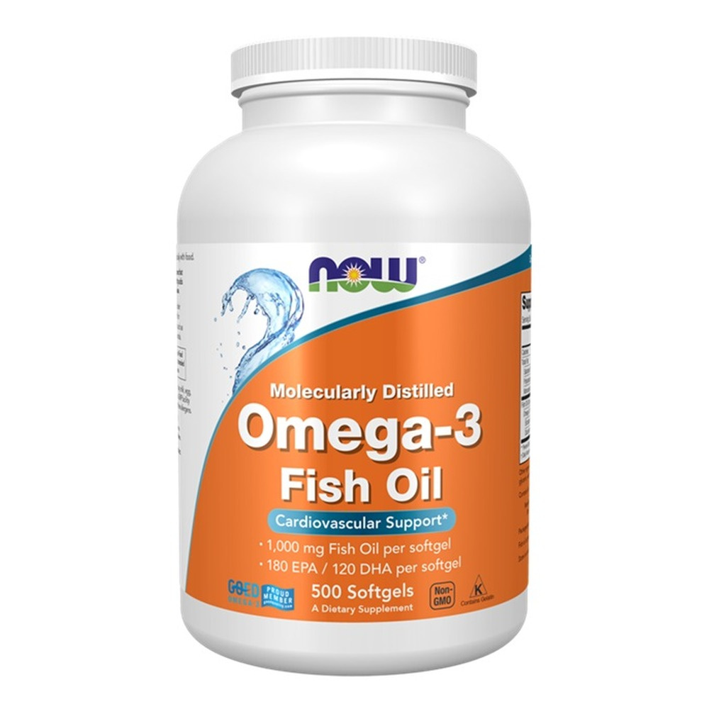 Now Foods Omega-3 Fish Oil Molecularly Distilled Wspiera Zdrowie Mózgu Serca i Prawidłowe Widzenie 500 Kapsułek