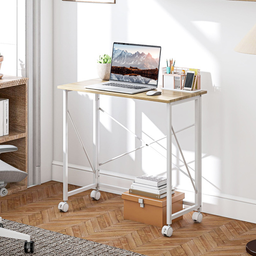 HOMCOM 80 cm Folding Desk on Wheels - Natural Tone